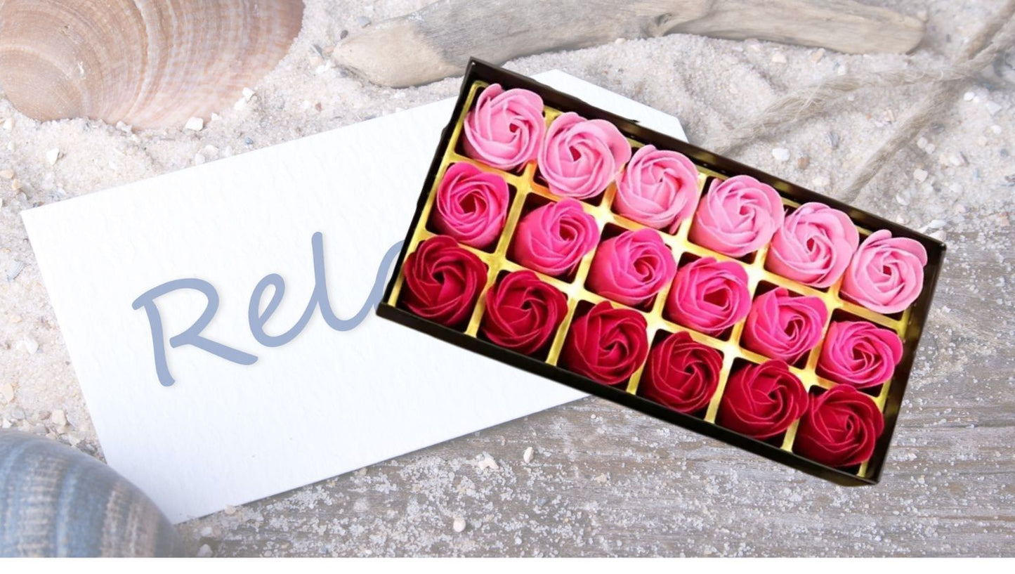 Set of 18, Gift Box with Soap Flowers, Rose Soap Flower Gift Box