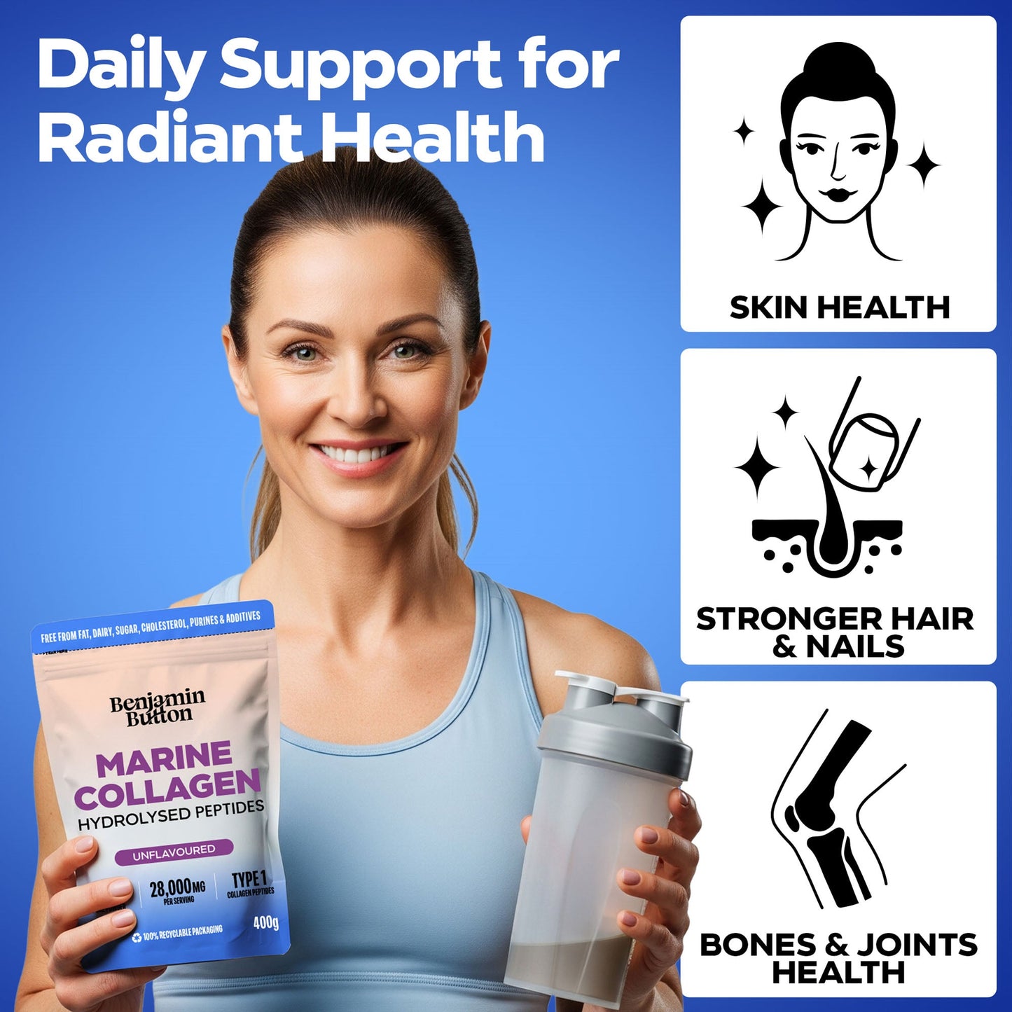 Marine Collagen Powder – 93% Protein, Wild-Caught, 400g Unflavoured | Benjamin Button