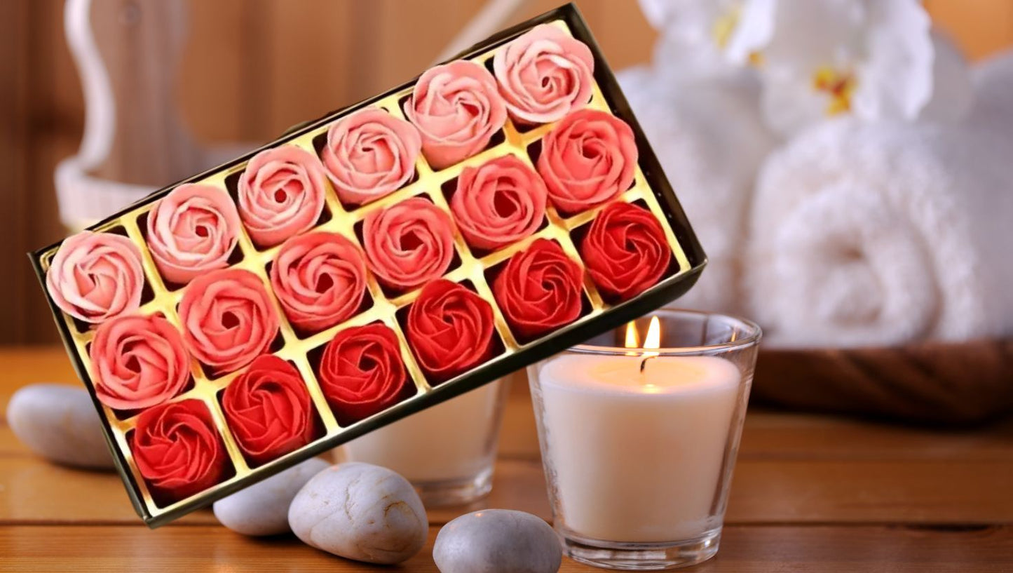 Set of 18, Gift Box with Soap Flowers, Rose Soap Flower Gift Box