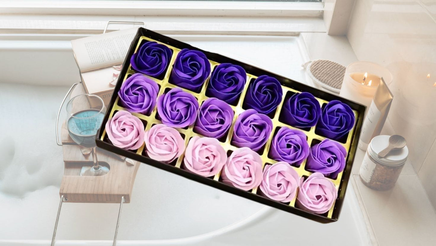 Set of 18, Gift Box with Soap Flowers, Rose Soap Flower Gift Box