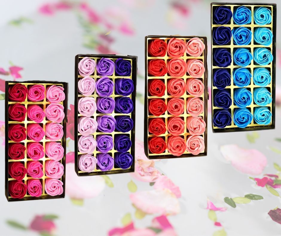 Set of 18, Gift Box with Soap Flowers, Rose Soap Flower Gift Box
