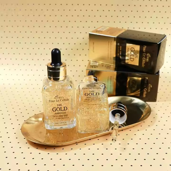 Atticos 24K Gold Ampoule 50ml Anti-Aging Wrinkle Care Whitening Liquid with Niacinamide Peptides for Face OEM/ODM
