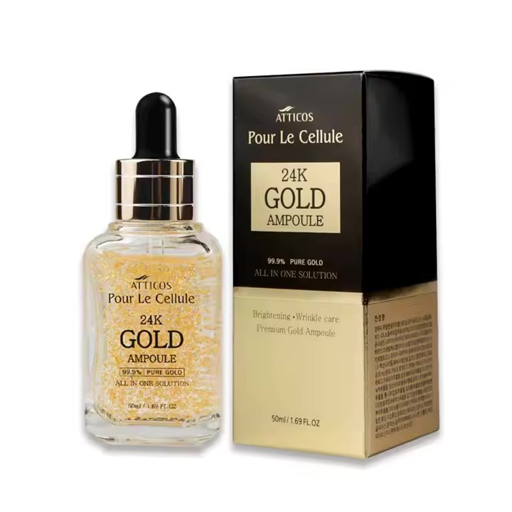 Atticos 24K Gold Ampoule 50ml Anti-Aging Wrinkle Care Whitening Liquid with Niacinamide Peptides for Face OEM/ODM