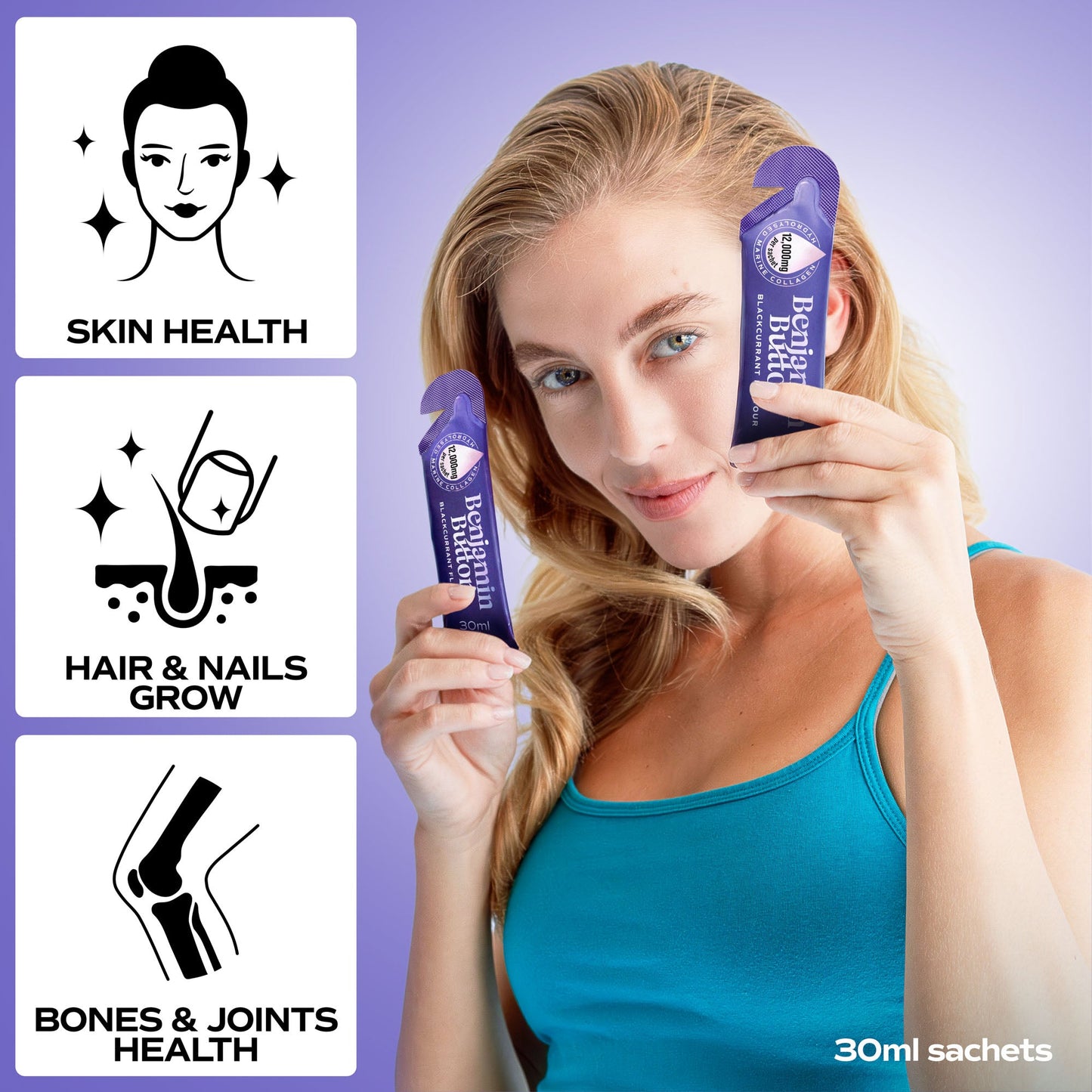 28x BlackCurrant 12,000mg Marine Collagen Liquid Sachets