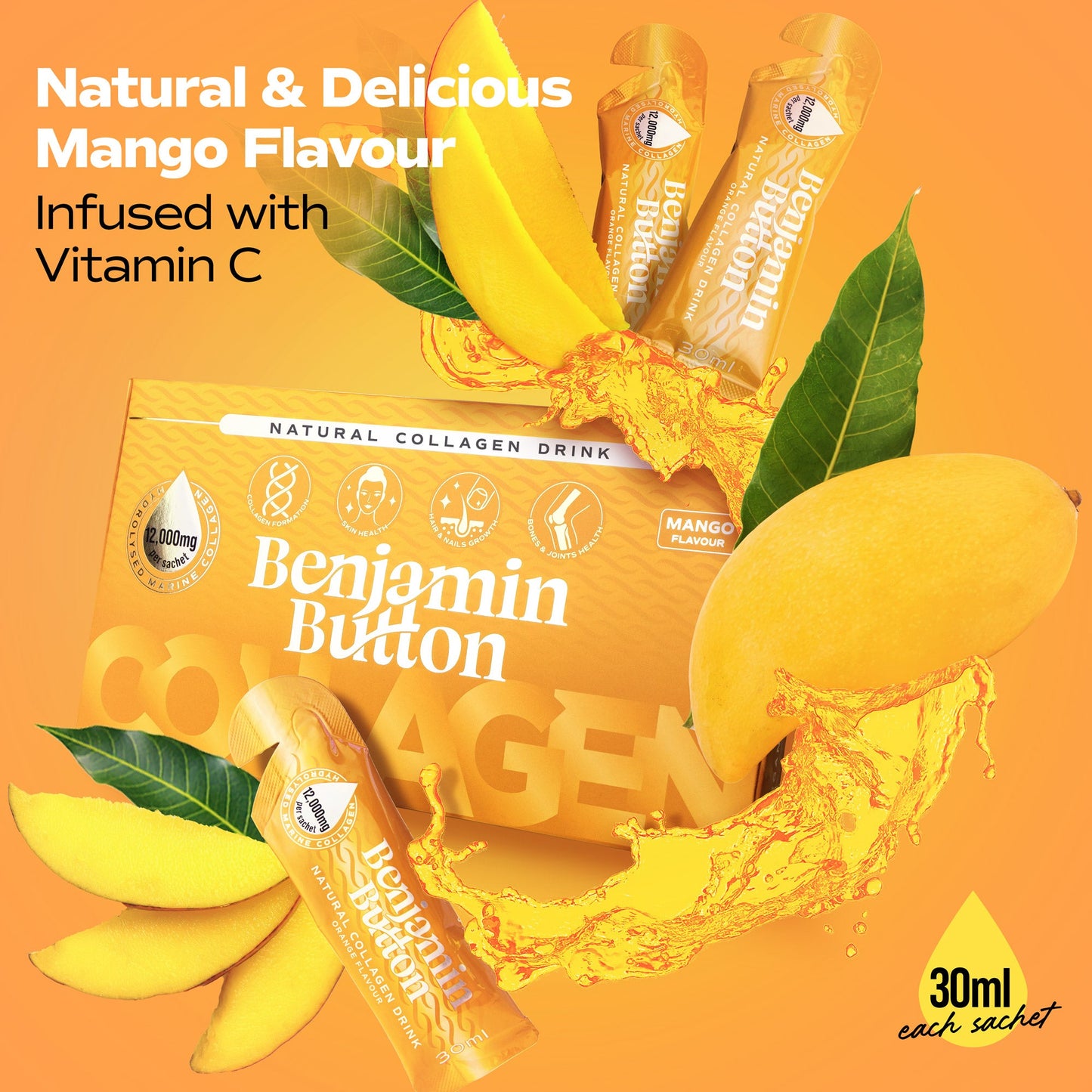 28x Mango 12,000mg Marine Collagen Liquid Sachets