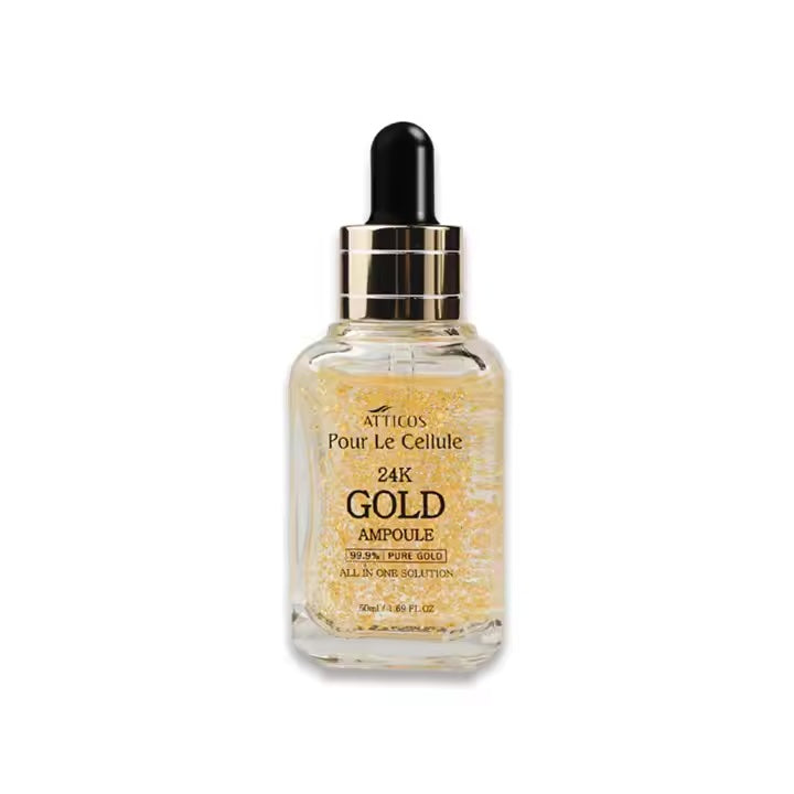 Atticos 24K Gold Ampoule 50ml Anti-Aging Wrinkle Care Whitening Liquid with Niacinamide Peptides for Face OEM/ODM