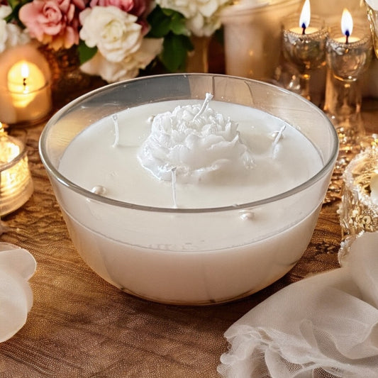 Elegant Peony Wedding Candle - glass stand with pearls