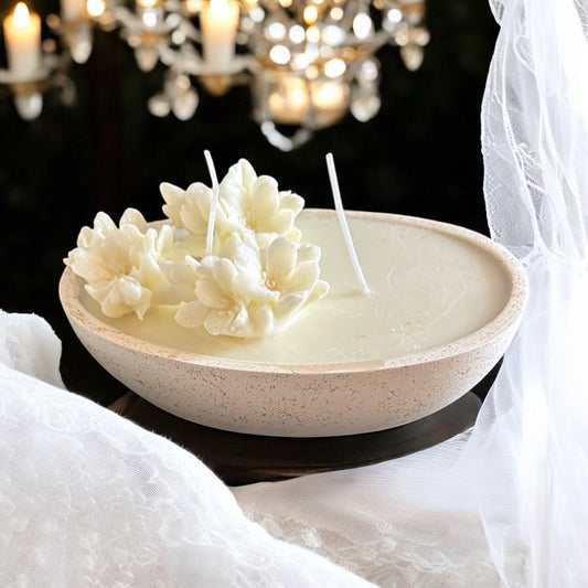 Elegant Ivory Flowers Wedding Candle