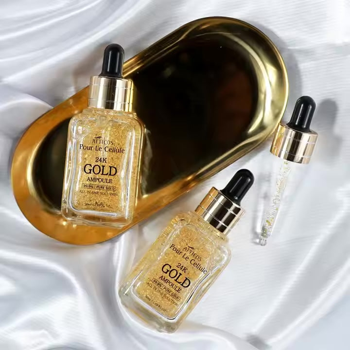 Atticos 24K Gold Ampoule 50ml Anti-Aging Wrinkle Care Whitening Liquid with Niacinamide Peptides for Face OEM/ODM